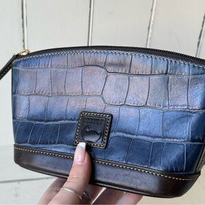 Dooney & Bourke Blue Crocodile Embossed Leather Cosmetic Bag